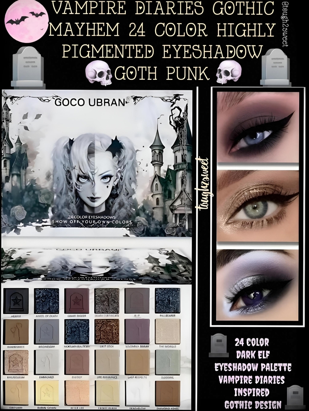 🆕VAMPIRE DIARIES GOTHIC MAYHEM 24 COLOR HIGHLY PIGMENTED EYESHADOW GOTH PUNK
